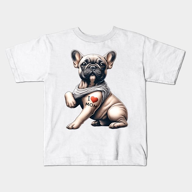 French Bulldog I Love Mom Kids T-Shirt by Buleskulls 